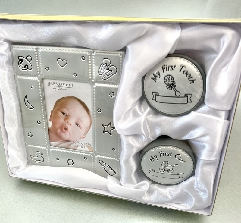 Neutral Photo Frame, curl and tooth pot set