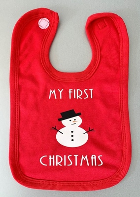 My First Christmas Snowman Baby Bib - red