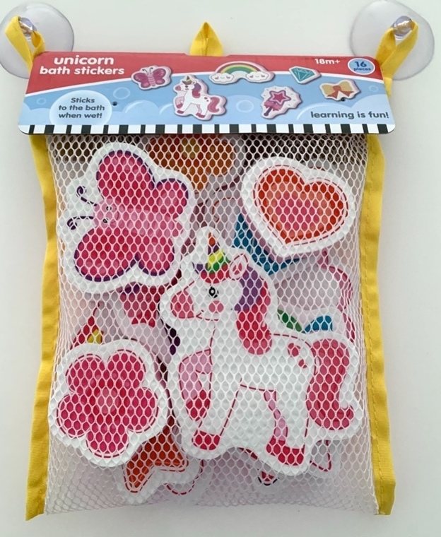 Unicorn Bath Foam Stickers in storage net