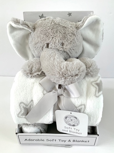 Elephant  Soft Toy & Blanket Gift Set - grey