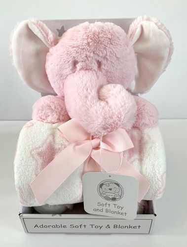 Elephant  Soft Toy & Blanket Gift Set - pink