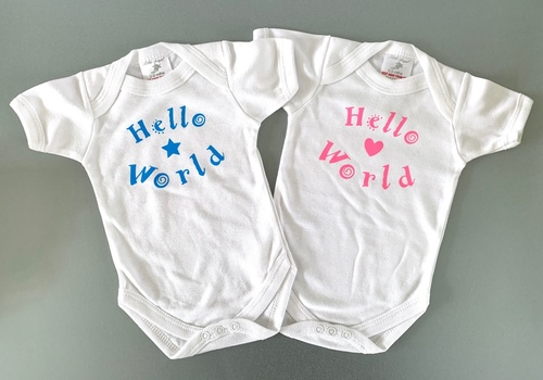 Hello World Bodysuit - pink and blue