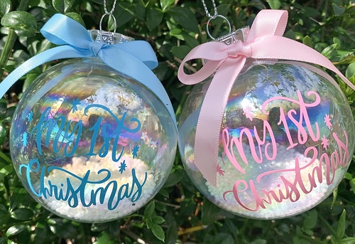 Handmade Baby’s 1st Christmas Glass Bauble  - Pink / Blue