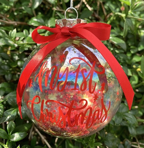Handmade Baby’s 1st Christmas Glass Bauble - Red