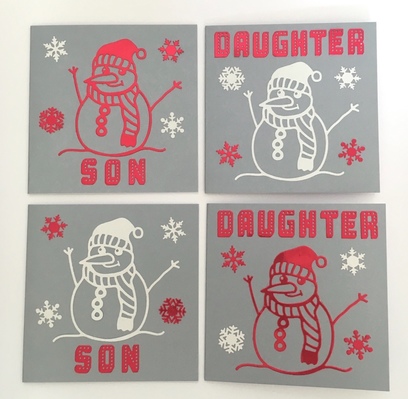 Handmade Snowman DAUGHTER / SON Card - red