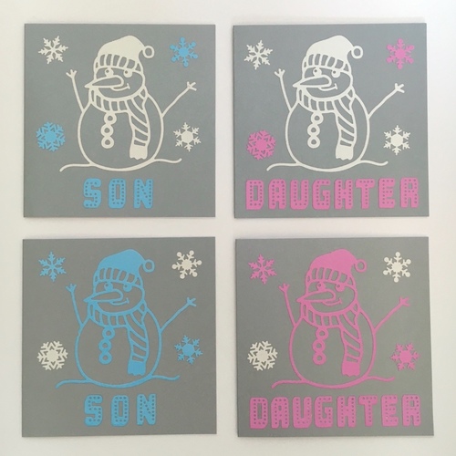 Handmade Snowman DAUGHTER / SON Card - pink /blue