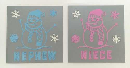 Handmade Snowman NIECE / NEPHEW  Card - pink /blue