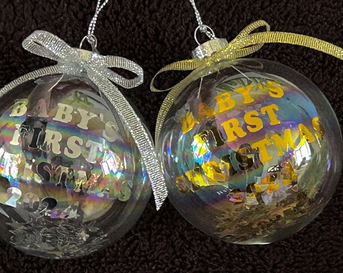 Handmade Baby’s 1st Christmas 2024 Glass Bauble  - Silver / Gold