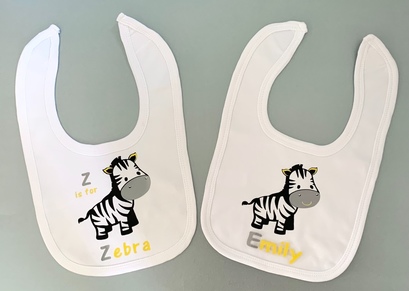 Zebra Baby Bib - can be personalised