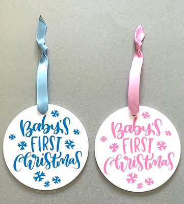 Baby’s First Christmas Disc Decoration - pink / blue