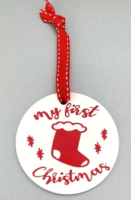 My First Christmas Stocking Disc Decoration - red