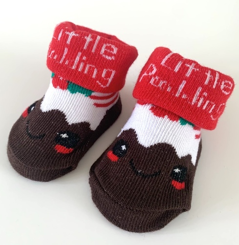 Christmas Pudding Face Baby Socks