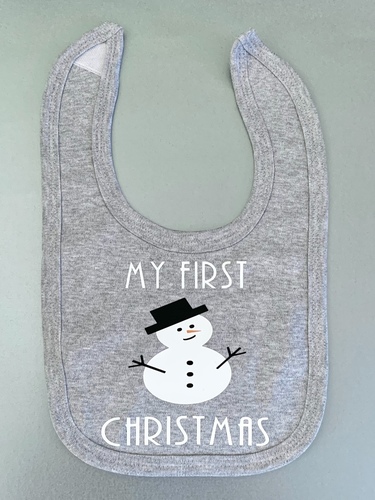 My First Christmas Snowman Baby Bib - grey
