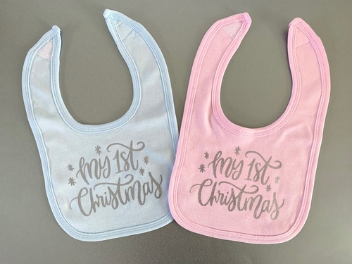 My First Christmas Coloured Bib - silver shimmer