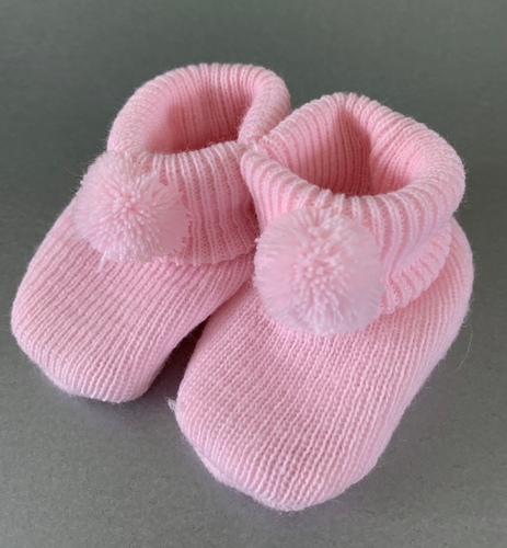 Newborn Pom Pom Booties - pink