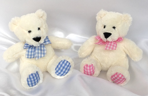 Ivory Baby Bear with Gingham Ribbon