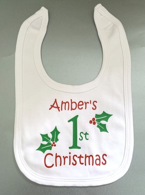 Personalised First Christmas Holly Bib
