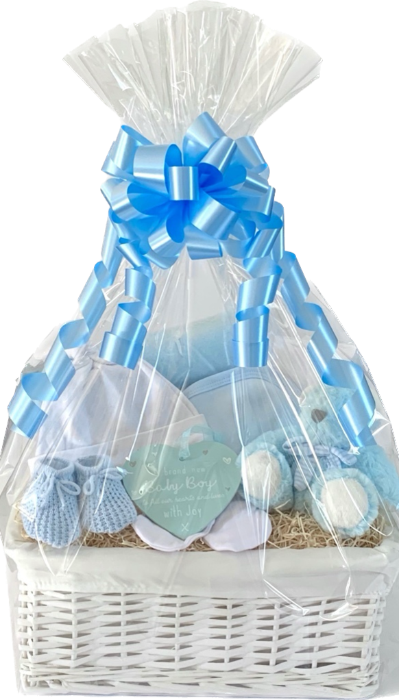 Pale Blue Bear Baby Boy Gift Basket