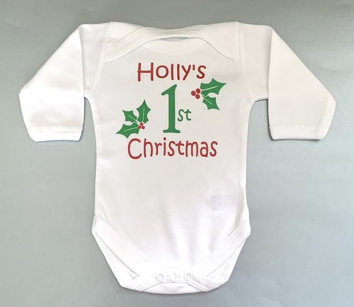 Personalised First Christmas Holly Bodysuit / Vest