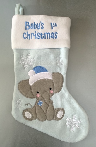 Luxury First Christmas Stocking - Blue Elephant