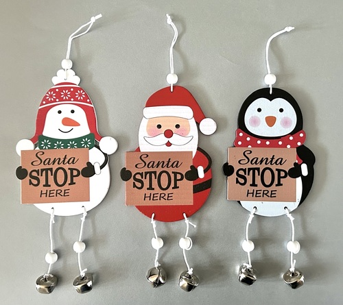 Santa Stop Plaque /Decoration with bells