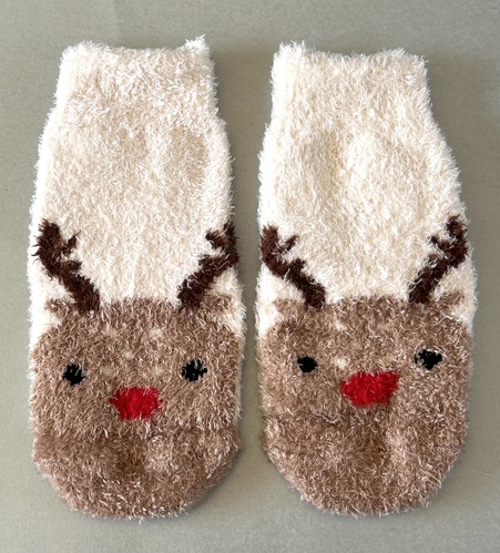 Fluffy Reindeer Grippy Socks - up to 3 years