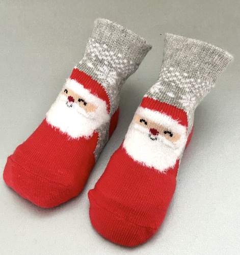 Red / Grey Santa Face Christmas Socks
