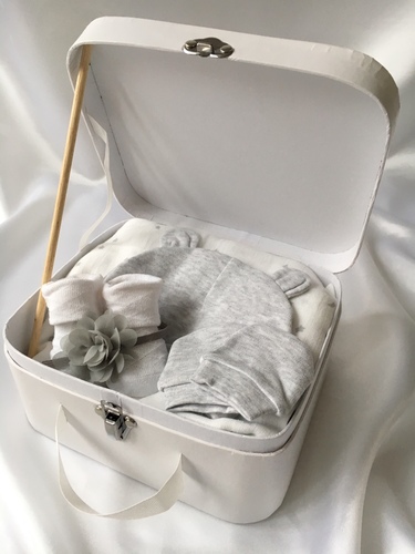 White Baby Suitcase Gift - Grey Girl