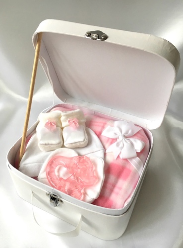 White Baby Suitcase Gift - Pink Girl