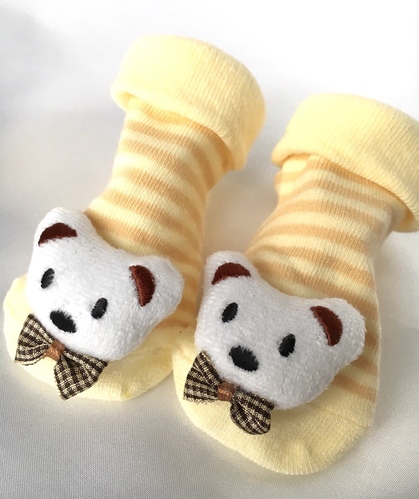 Beige Bow Tie Bear Novelty Baby Socks