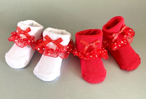 Red / White Girls Frilly Socks
