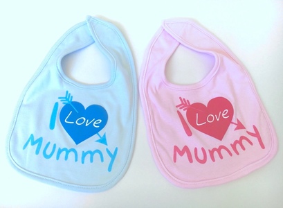 I Love Mummy Baby Bibs - pink/ blue