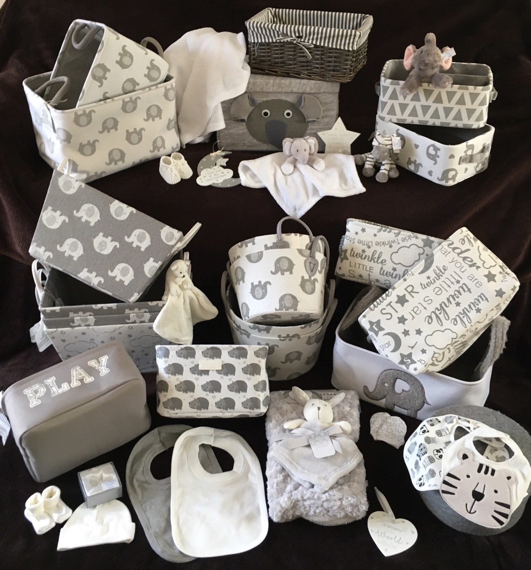 Grey white neutral baby gifts bespoke design service