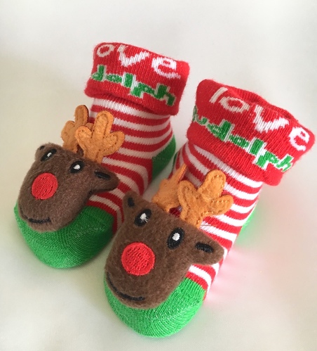 Reindeer Rattle - Christmas Baby Socks