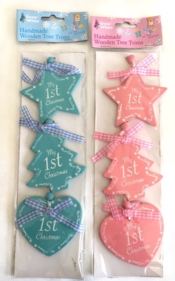 Wooden Tree Decorations - 3 pack - BLUE ONLY