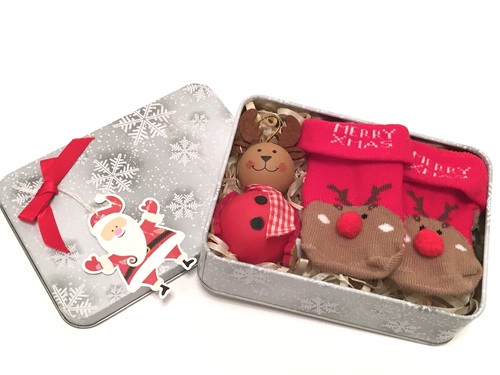 Reindeer Sock & Decoration Gift Tin