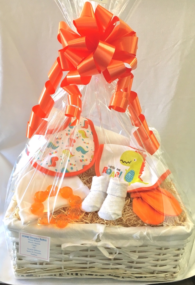 Orange Dinosaur Baby Gift Basket Bedford