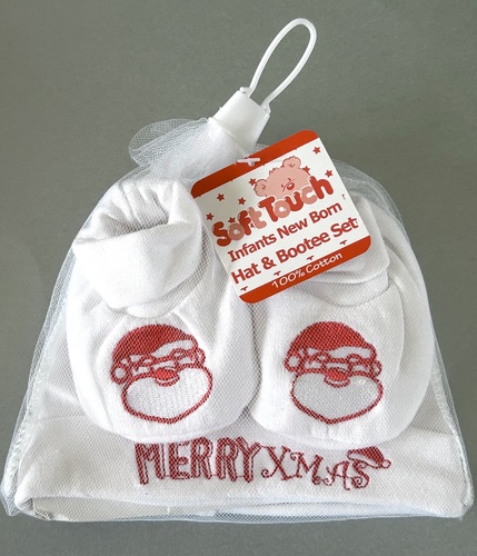 Merry Christmas Hat & Bootie Baby Set - white