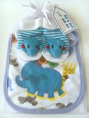 Blue Elephant Bib & Sock Gift Set