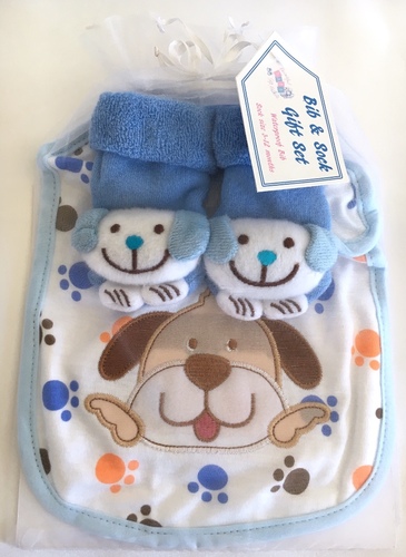 Blue Dog Bib & Sock Gift Set