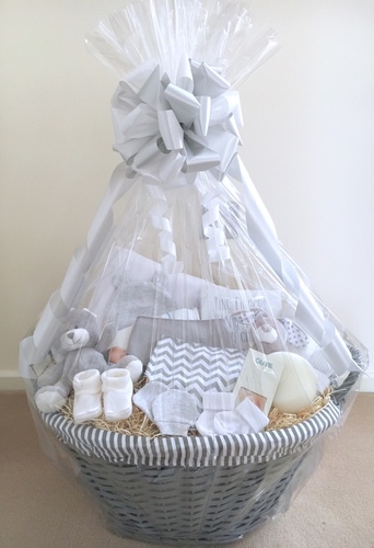 Large Oval Grey Baby Gift Basket