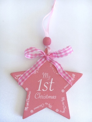 Wooden 1st Christmas Decoration pink