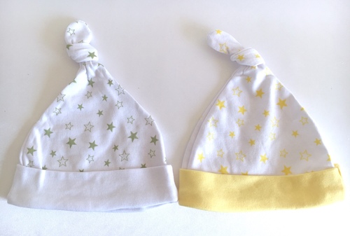 Star Patterned Baby Knot Hat - lemon / green