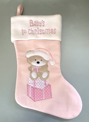 Luxury First Christmas Stocking - Pink Bear