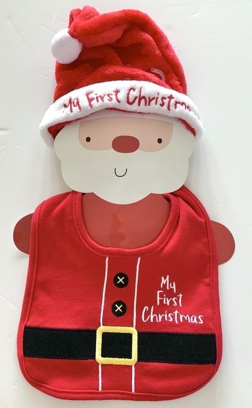 New Christmas Baby Festive My 1st Christmas Xmas Santa Bib & Hat Gift UK Seller 