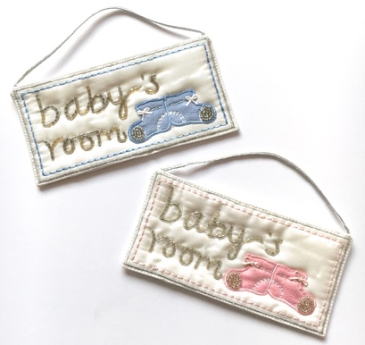 Embroidered Baby Room Sign - pink / blue