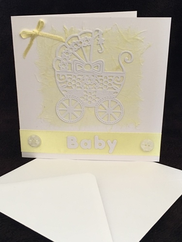 Lemon & White Pram Baby Card BS-07