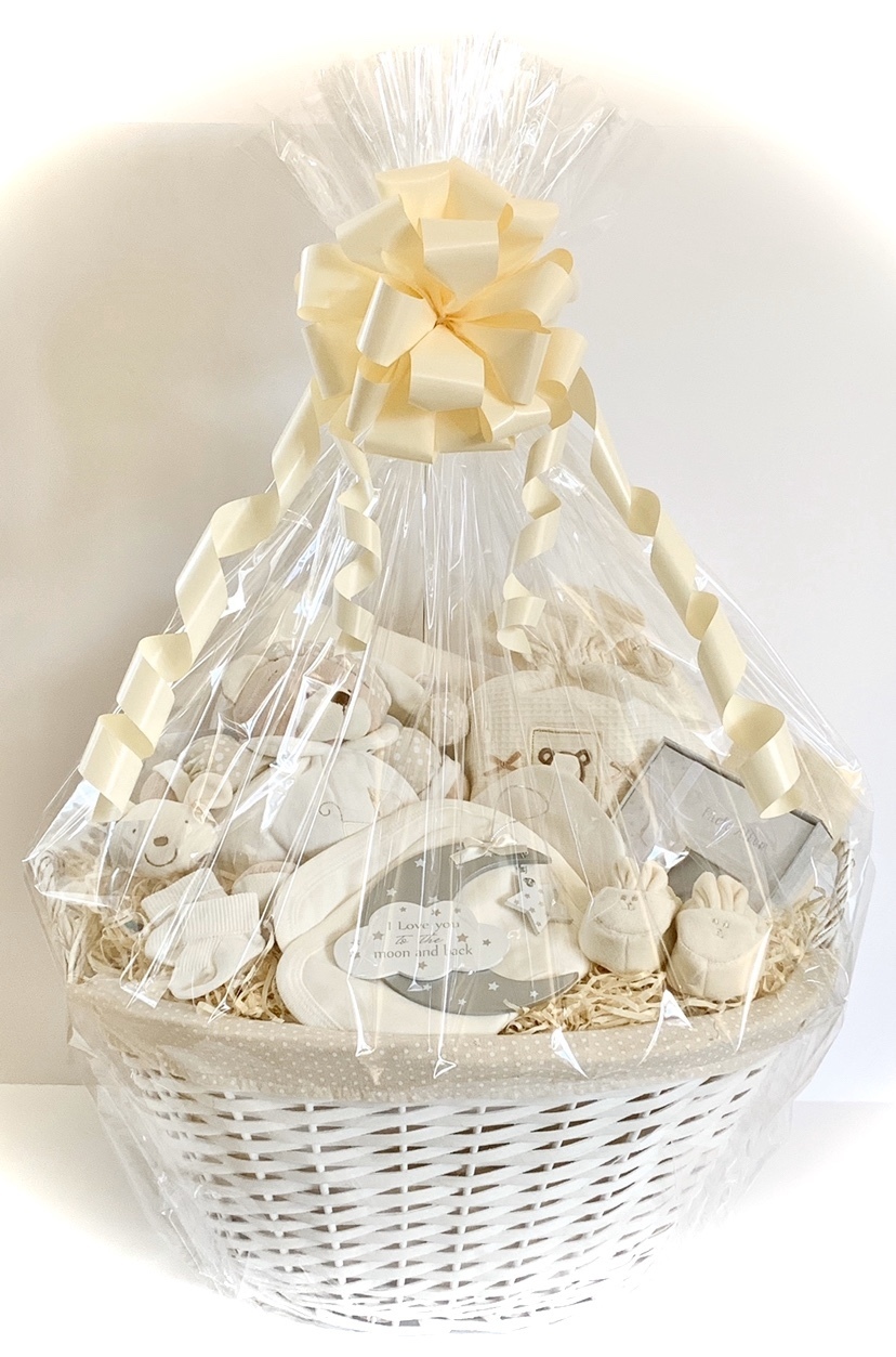 Large neutral baby gift basket