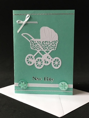 Green Pram Baby Card A6-07