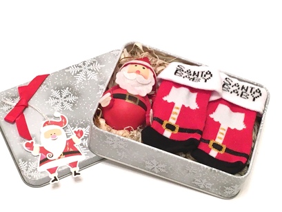 Santa Sock & Decoration Gift Tin